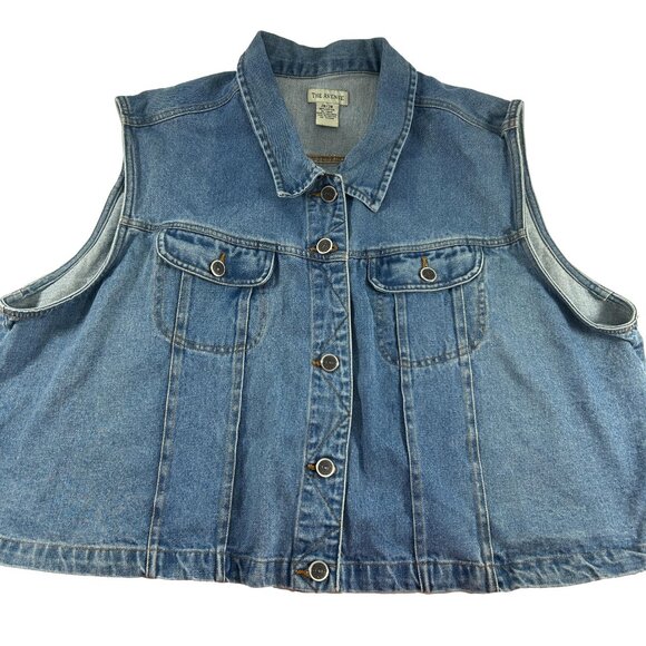 Vintage The Avenue Denim Vest Womens Size 26/28 Cotton Blue Jean Button Front - Picture 1 of 6